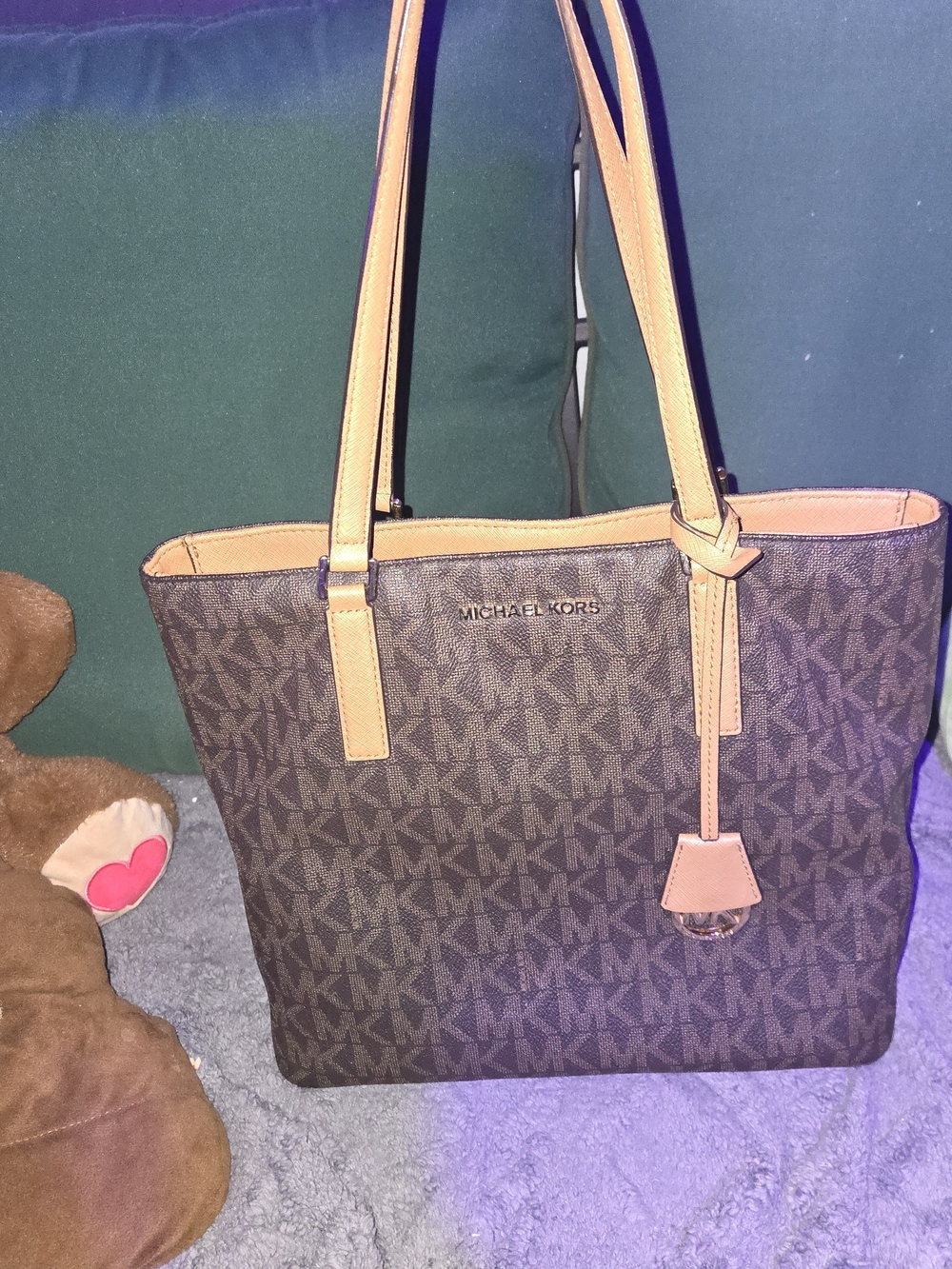 Michael Kors Brown Logo Tote with Tan Trim